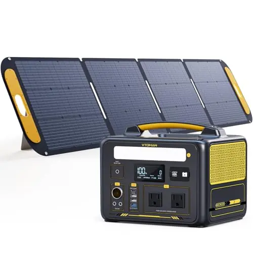 VTOMAN Jump 600X Solar Generator with 200W Solar Panel, 299Wh Portable Power Station with 2x 600W AC Outlets (Surge 1200W) for Outdoor Camping, Vehicle Emergency, Electric Backup