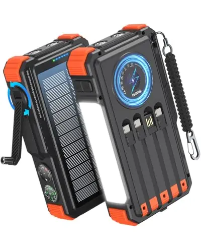 BLAVOR Solar Power Bank with Hand Crank and 4 Cables, 20000mAh Wireless Portable Charger with USB C & Camping Light, 20W Fast Charging Battery Pack for iPhone, iPad, Samsung, All Mobile Phones