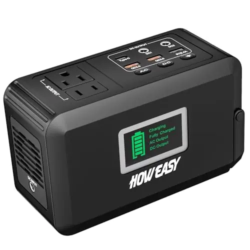 HOWEASY Portable Power Station120W(240W Peak), 24000mAh Camping Solar Generator, Portable Power Bank with 2 110V AC Outlet / 2 DC /3 USB QC3.0/LED Flashlight for Home Camping Emergency Backup
