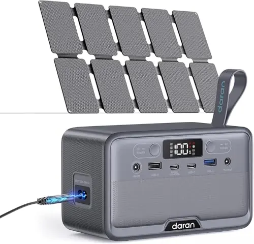 DARAN Portable Power Station 100W with 25W Solar Panel LiFePO4 Battery Power Bank with110V AC Outlets Solar Generator Fast Charging for Hurricane Emergency,Outdoor Use,Off-Grid traveling