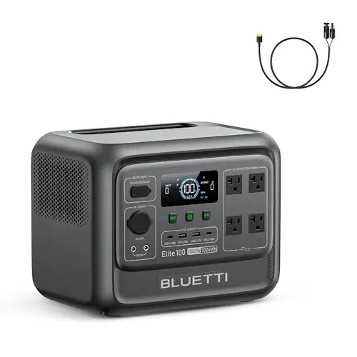 BLUETTI Elite 100 V2 Portable Power Station and Solar Cable, 1024Wh LFP Battery Backup w/ 4 1800W AC Ports (3600W Surge), 35% Smaller, Fast Charge and UPS Solar Generator for Camping, Road Trip