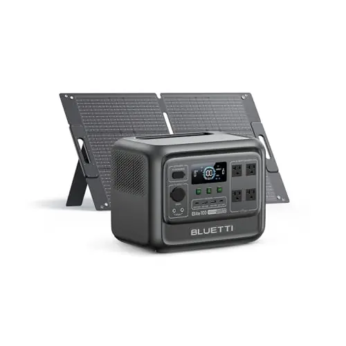 BLUETTI Elite 100 V2 Solar Generator with 100W Solar Panel (Ships Separately), 1024Wh Portable Power Station w/ 4 1800W AC Outlets, 35% Smaller, Ideal for Camping, Emergencies, Backup Power