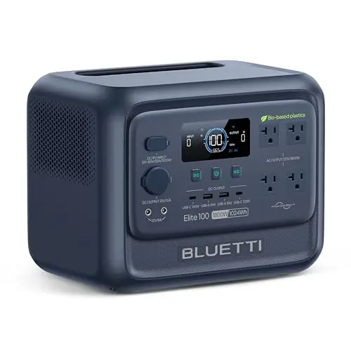 BLUETTI Elite 100 V2 (Bio-based) Portable Power Station, 1024Wh LFP Battery Backup w/ 4 1800W AC Outlets (3600W Surge), 35% Smaller, ISCC PLUS Certified Eco-Shell, Solar Generator for Camping, Outages