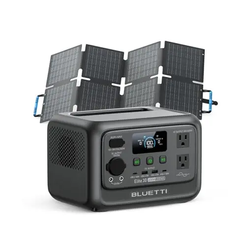BLUETTI Solar Generator Elite 30 V2 with 60W Solar Panel (Ships Separately), 288Wh LiFePO4 Portable Power Station, 600W AC Outlets (1500W Power Lifting), for Camping, Home Use, Emergency