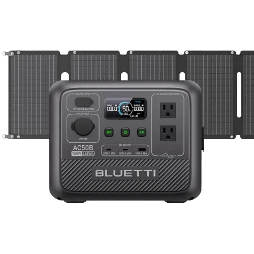 BLUETTI Solar Generator AC50B with 60W Solar Panel Included, 448Wh Portable Power Station w/ 2 700W (1050W Surge) AC Outlets, LiFePO4 Battery Backup for Outdoor Camping, Trip, Power Outage