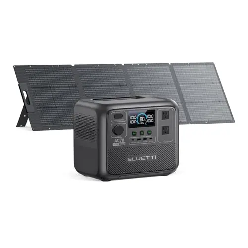 BLUETTI AC70 Solar Generator with 200W Solar Panel (Ships Separately), 768Wh Portable Power Station with 2 1000W (Power Lifting 2000W) AC Outlets, 0-80% in 45 Min, LFP Backup Power for Camping, Travel