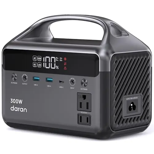 DaranEner Portable Power Station, 300W (Surge 600W) 192Wh(60,000mAh) Power Bank with 110V AC Outlet, LiFePO4 Battery for Home Emergency, Camping, Travel,& Outdoor Electronics(Option Solar Generator)