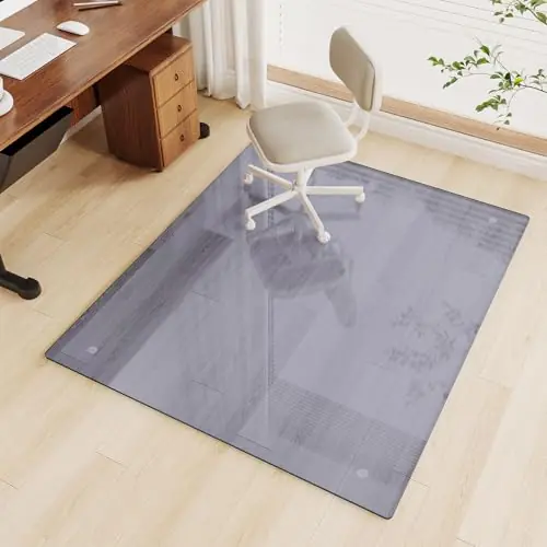 Glass Floor Mat with Round Corner and Polished Edge for Smooth Glide, Office Chair Mat for Carpet, Hardwood Floor