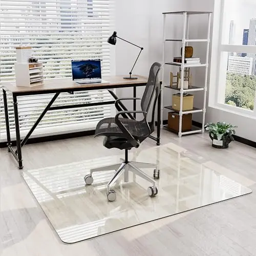 Office Chair Mat for Carpet, Tempered Glass Chair Mat with Rounded Corners and Polished Edges