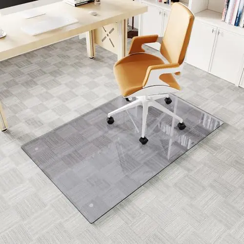 Glass Chair Mat, 30"x48" Heavy Duty Office Chair Mat for Carpet, Grey Carpet Protector Mat for Office Chair