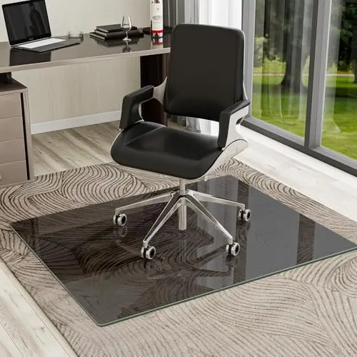 Tempered Glass Desk Chair Mat for Carpet, Glass Office Chair Mat - 5mm Thickness, Smooth Rolling, Scratch-Resistant