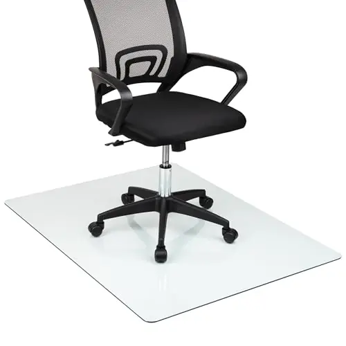 Mind Reader Tempered Glass Chair Mat, Clear Floor Protector for Hard Floors or Low-Pile Carpet Only
