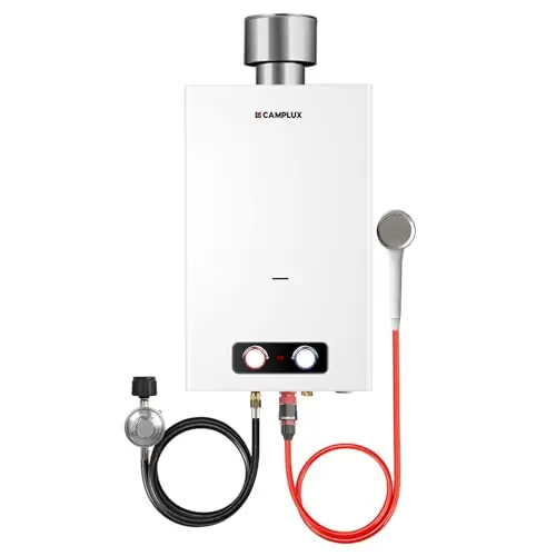 CAMPLUX Tankless Water Heater, 4.22 GPM Propane Water Heater with 4.33โโ S/S Rain Cap, for Outdoor Camping Shower, Off Grid, Easy to Install & Use, Overheat Protection, 110,000 BTU, BD422C