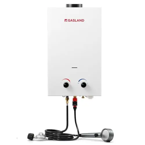 GASLAND BS318 Outdoor Propane Tankless Water Heater 3.18GPM, 12L Portable Hot Water Heater for Cabin, Barn, Camping, RV, Overheating Protection, White