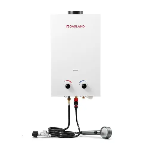 GASLAND BS264 Outdoor Propane Tankless Water Heater 2.64GPM, 10L Portable Hot Water Heater for Cabin, Barn, Camping, RV, Overheating Protection, Easy to Install, White