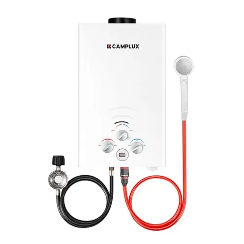CAMPLUX Propane Water Heater, 2.11GPM Portable Water Heater for Camping, 55,000 BTU Portable Hot Water Heater Outdoor, BW211, White