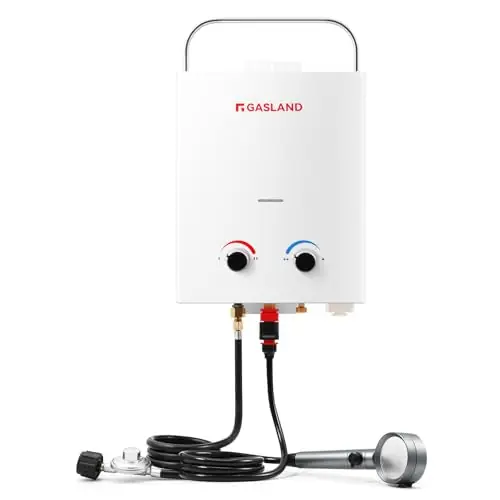 GASLAND 1.32 GPM Portable Gas Tankless Water Heater,Outdoor Propane Camping Water Heater, 5L, White, AS132