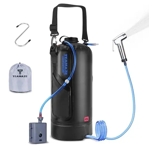 Teamaze Portable Shower,12L/3.2 Gal Solar Camping Shower Bag with Auto Pressure Pump,Portable Outdoor Shower for Camping,Beach,Hiking,RV,Pet Bath