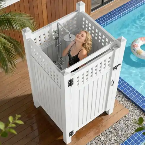 Outdoor Shower Enclosure, Rust-Proof Engineering Grade PVC Privacy Shower Station, Outdoor Shower Easy DIY Assembly for Pool, Beach, Backyard,81‘‘ H x 46‘‘ W x 46‘‘, (Not included shower)
