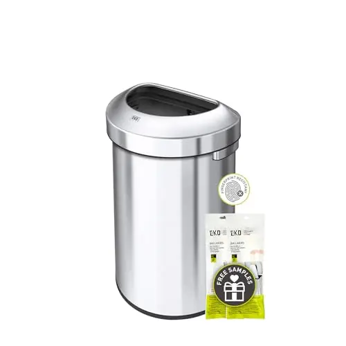 Urban 16 Gallon Semi-Round Open Top Waste Bin, Stainless Steel Half Round Commercial Trash Can for Indoor and Outdoor