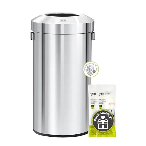 Urban 24 Gallon Round Stainless Steel Open Top Waste Bin, Tall Commercial Trash Can for Indoor/Outdoor