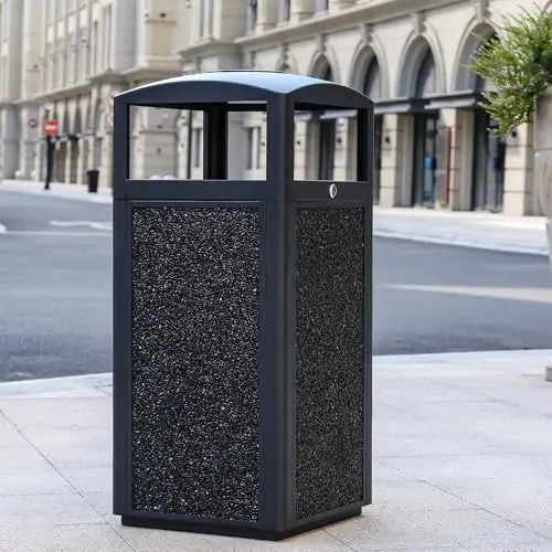 Commercial Trash Can with Lid, Heavy Duty Waste Container with Stone Panels,Removable Metal Inner Bucket