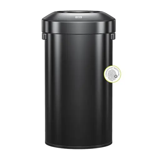 EKO Urban 32 Gallon Round Black Stainless Steel Open Top Waste Bin