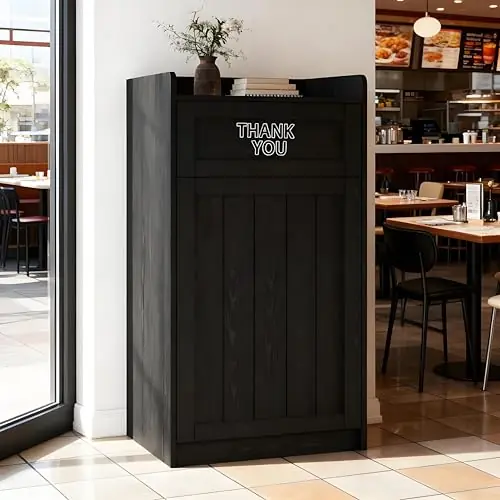 40 Gallon Restaurant Trash Can Cabinet, Wooden Commercial Trash Can with Tray Holder
