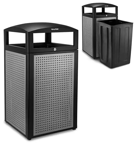 Commercial Trash Can with Locking Lid – Heavy-Duty Weather-Resistant Metal Garbage Bin with Removable Liner for Parks