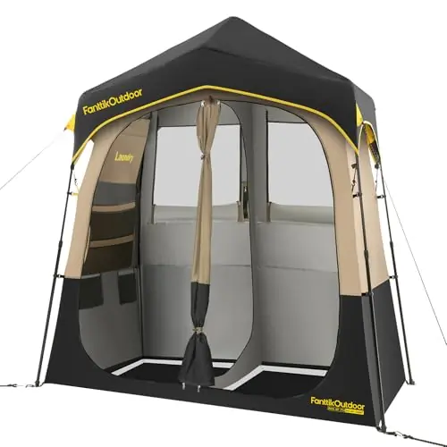 FanttikOutdoor Zeta A2 Pro Shower Tent 2 Rooms, Portable Privacy Shelter for Shower & Dressing, Instant Setup in 60 Seconds with Rainfly & Windproof, Ideal for Camping & Hiking, Fishing, Beach