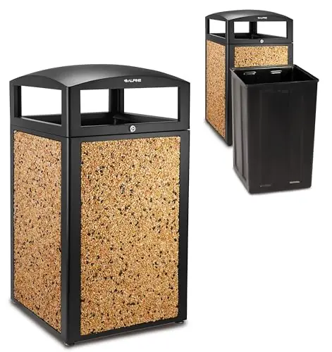 Alpine Outdoor Commercial Trash Can with Lid - 40 Gallon Heavy Duty Metal Garbage Can with Removable Bin