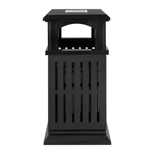 Commercial Outdoor Trash Can, Heavy Duty Stainless Steel Garbage Bin with Lock & Ashtray