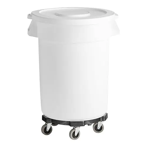 Round Trash Can with Lid and Dolly Rolling Waste Container, Ingredient Bin, Heavy-Duty Plastic, Anti-Static, Kitchen