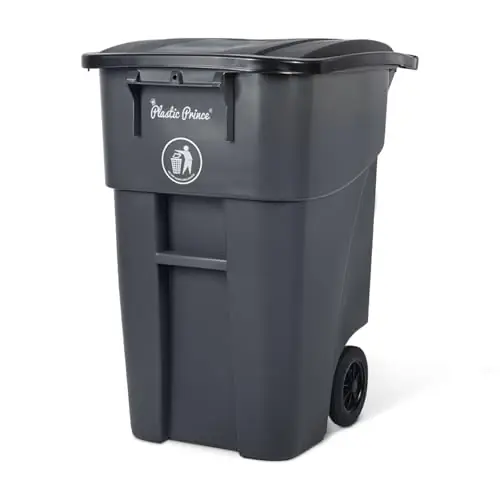Large Outside Trash Bin, Rolling Commercial Container, Outdoor Trash Can with Lid and Wheels for Back of House, Office,