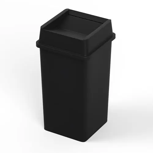 35 Gallon Black Square Commercial Trash Garbage Can with Lid - Office, Outdoor