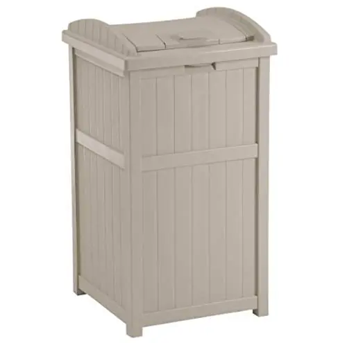 Trash Hideaway 33 Gallon Resin Outdoor Commercial Garbage Container with Lid for Backyard