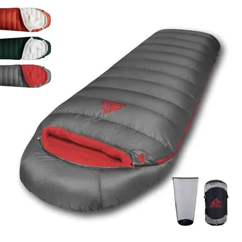 BUERTS Down Sleeping Bags for Adults, Premium 680FP Down Fill Backpacking Sleeping Bag for Cold Weather for Camping, Hiking and Traveling, Comes with Compression Sack.