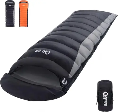 QEZER Down Sleeping Bag for Adults 600 Fill Power, Cold Weather Compact Ultralight All Seasons Sleeping Bag for Backpacking, Camping, Hiking