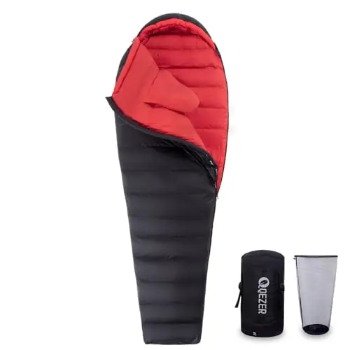 QEZER Ultralight Down Sleeping Bag for Adults with 600 Fill Power, Compact All Seasons Sleeping Bag for Backpacking, Hiking and Camping