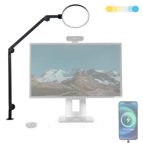 LUME CUBE Edge 2.0 LED Desk Lamp Dimmable Home Office Desk Light with USB Charging Port & Strong Swing Arm