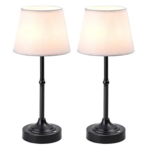 LUTEC 2 Pack Cordless Table Lamp, Battery Operated Lamp with 3 Color Temps and Stepless Dimming, 5200mAh Portable Rechargeable Table Lamp for Restaurant/Bedroom/Bars/Outdoor (Black)