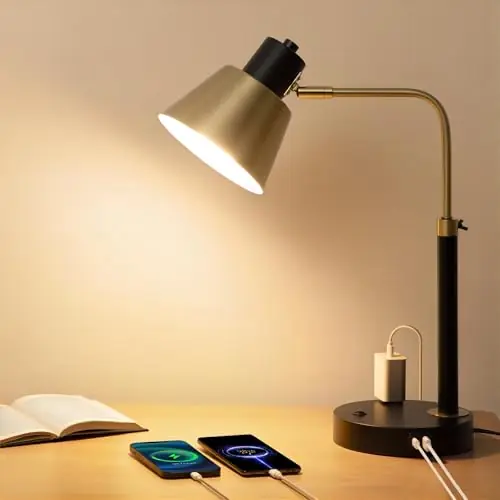 Desk Lamp with Dual USB Charging Port, Heavy Duty Metal Table Lamp, 340 Degree Swivel Arms