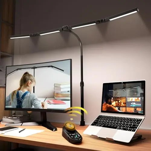 LED Desk Lamp – Stepless Dimming & Color Temp Remote Control, Eye-Caring 4 Large Light Souce