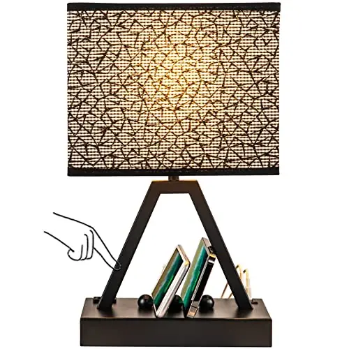Briever Touch Control Table Lamp, 3-Way Dimmable Desk Lamp with USB C & A and AC Outlet