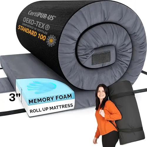 Hazli Matrix AirCell Comfort-Cell Memory Foam Camping Mattress Pad - Roll Up Mattress for Adults - Portable Cot Sleeping Pad for Camping - Floor Mat or Bed Roll for Car, SUV - Kids 64’’ x 26’’ x 3’’