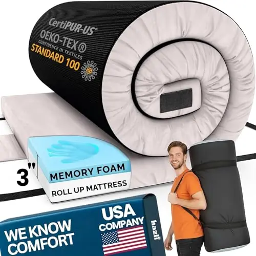 Hazli Matrix AirCell Memory Foam Camping Mattress Pad - Roll Up Mattress for Adults - Portable Cot Sleeping Pad for Camping -Floor Mat or Bed Roll for Car, SUV - Single 75"x30"x3" - Light Grey