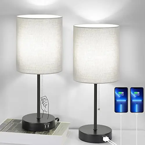 Table Lamps Set of 2 with 2 USB & AC Outlet, Bedside Nightstand Lamps for Bedroom Living Room Kid’s Room