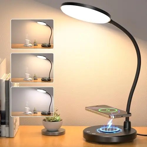 Sailstar Desk Lamp for Home Office, Small Desk Lamp with Wireless Charger,