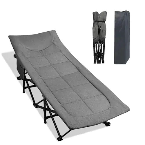 Northroad Camping Cot for Adults with Cushion and Pillow, Portable Folding Bed for Sleeping, Lightweight Tent cot with Carry Bag Supports 450 lbs (Grey)