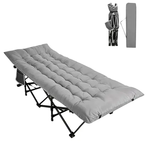 Northroad Camping Cot with Thick Mattress,Quick Set-Up Sleeping Cots Bed with Side Pocket for Outdoor Camping, Office Nap, Home Garden, Beach, Travel, Grey